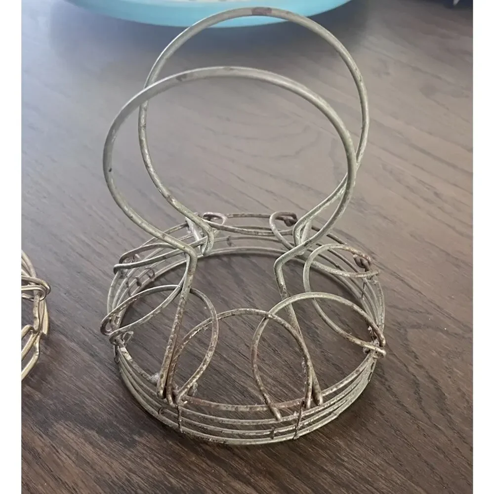 MCM Wire Metal Folding Egg Basket Coil Handle TOP ONLY Brass Bunny Ears (2)